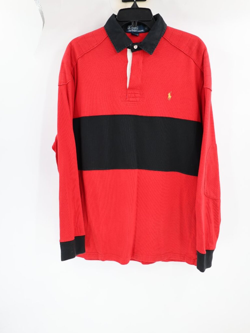Vintage Polo Ralph Lauren Rugby Shirt Mens Medium Cotton Colorblock Elbow Patch